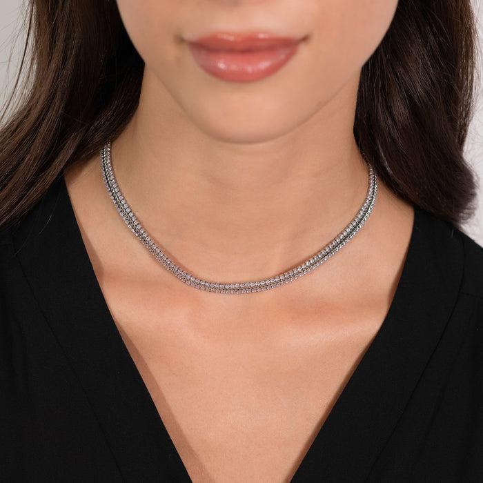 COLLANA TENNIS DONNA IN ACCIAIO CON CRISTALLI ROSA
