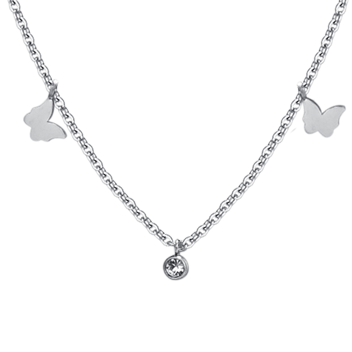 COLLANA DONNA IN ACCIAIO FARFALLE E CRISTALLI