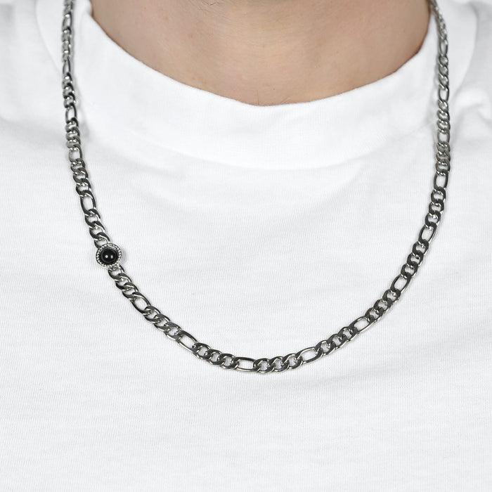 COLLANA UOMO IN ACCIAIO CON AGATA NERA