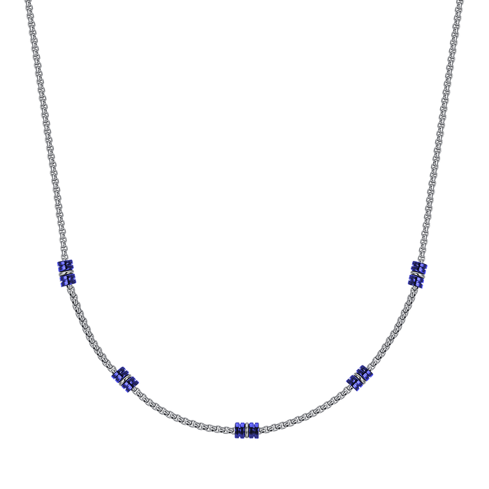 COLLANA UOMO IN ACCIAIO CON ELEMENTI IP BLU E SILVER