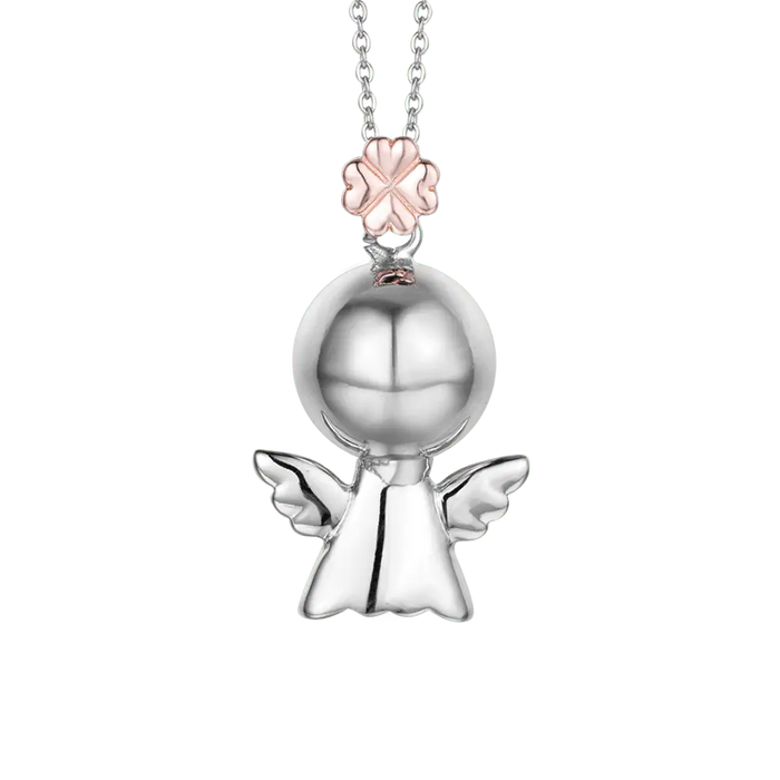 COLLANA CHIAMA ANGELI IN ACCIAIO, ANGIOLETTO IN METALLO CON QUADRIFOGLIO ROSE'