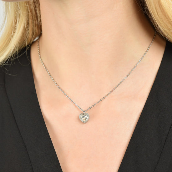 COLLANA DONNA IN ACCIAIO CON CUORE PUNTO LUCE BIANCO