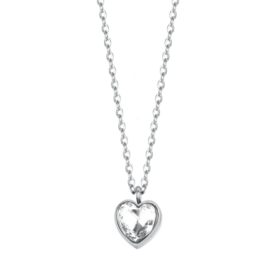 COLLANA DONNA IN ACCIAIO CON CUORE PUNTO LUCE BIANCO
