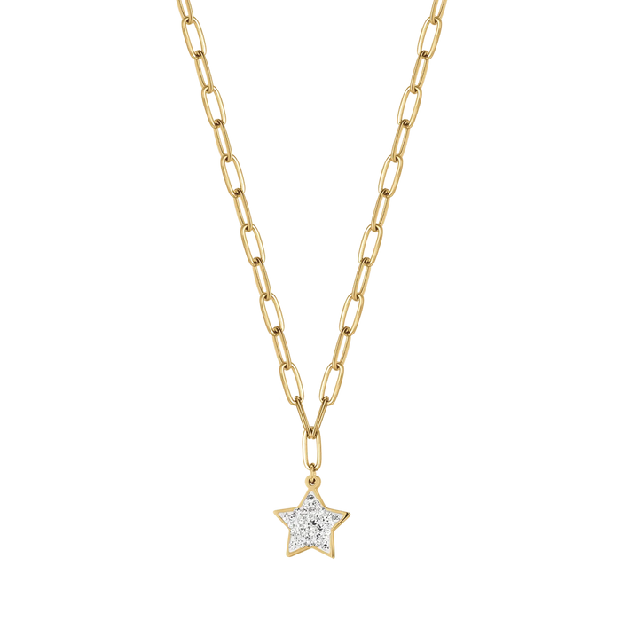 COLLANA DONNA IN ACCIAIO IP GOLD CON STELLA E CRISTALLI BIANCHI
