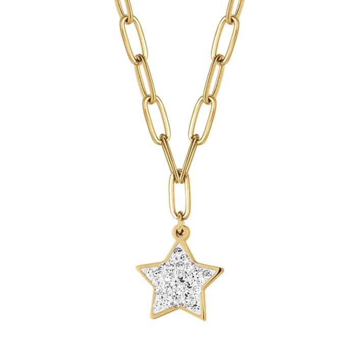 COLLANA DONNA IN ACCIAIO IP GOLD CON STELLA E CRISTALLI BIANCHI