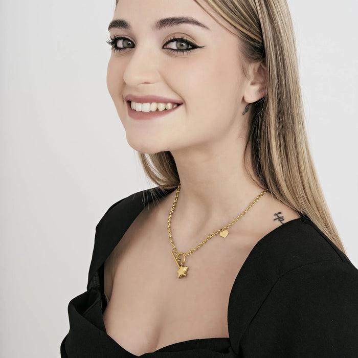 COLLANA DONNA IN ACCIAIO IP GOLD CON STELLA E CUORE
