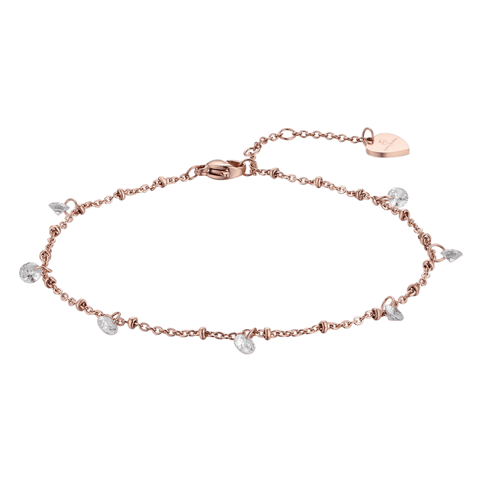 CAVIGLIERA DONNA IN ACCIAIO IP ROSE CON CRISTALLI BIANCHI