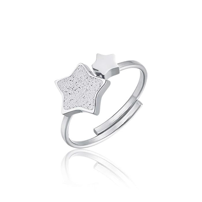 Anello Regolabile In Acciaio Con Stelle Con Glitter Bianco