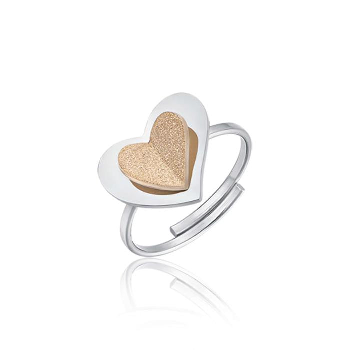 Anello In Acciaio Con Cuore E Glitter Ip Gold