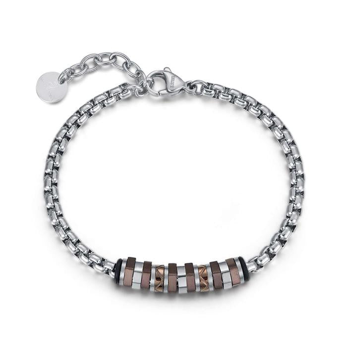 Bracciale In Acciaio Con Elementi In Acciaio Ip Marrone