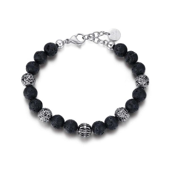 Bracciale In Acciaio Con Pietra Lavica Nera