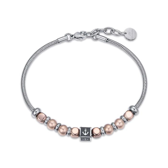 Bracciale In Acciaio Con Pietre Nere Con Simbolo