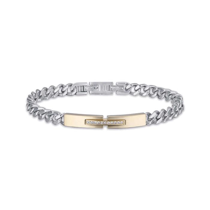 Bracciale In Acciaio Ip Gold Con Cristalli Bianchi