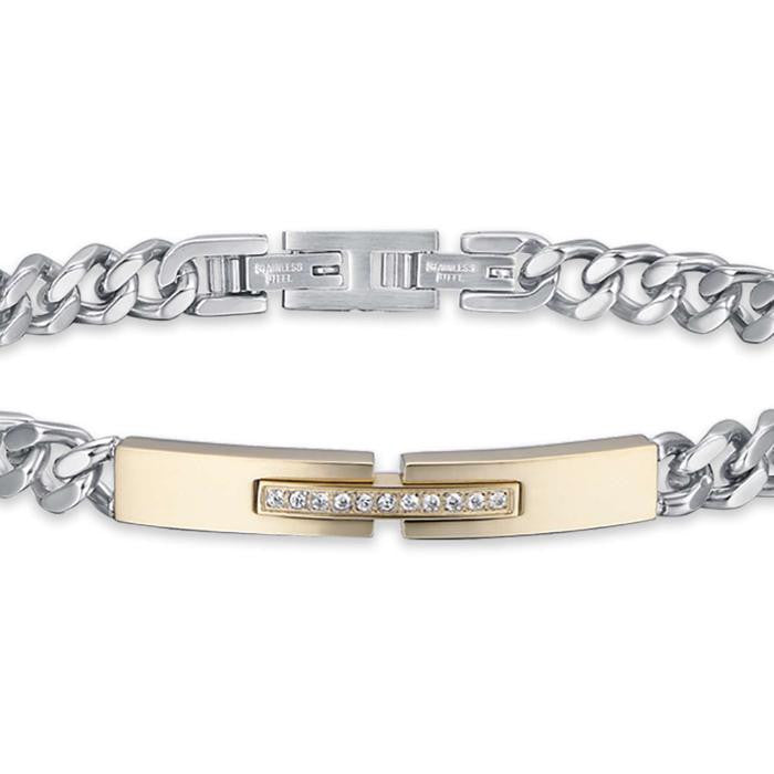 Bracciale In Acciaio Ip Gold Con Cristalli Bianchi
