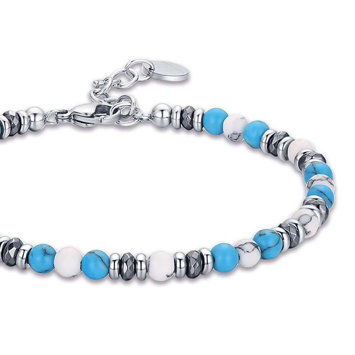 Bracciale In Acciaio Con Pietre Turchesi E Bianche