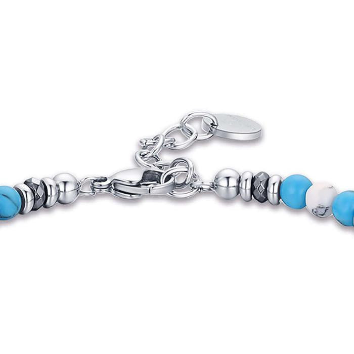 Bracciale In Acciaio Con Pietre Turchesi E Bianche