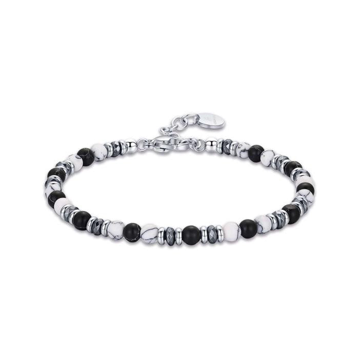 Bracciale In Acciaio Con Pietre Bianche E Nere