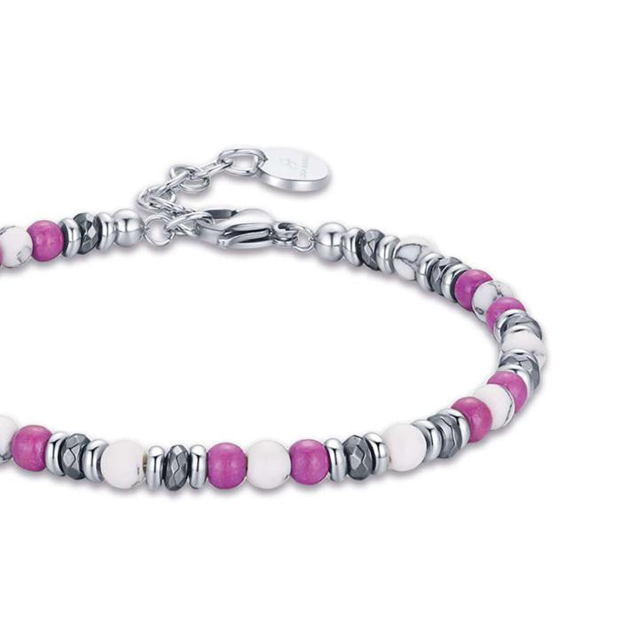 Bracciale In Acciaio Con Pietre Viola E Bianche