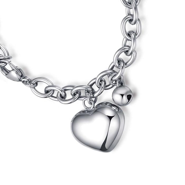 Bracciale In Acciaio - Cuore + Campanellino Suono Della Felicita'
