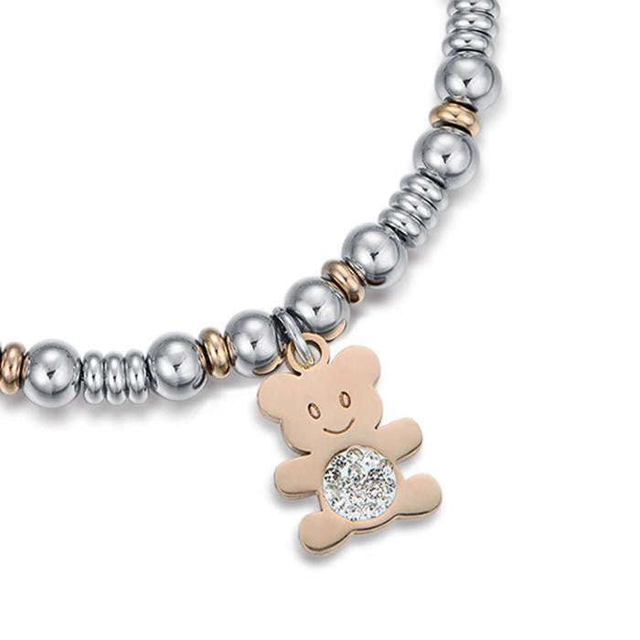 Bracciale In Acciaio Con Elementi Ip Rose E Orsetto