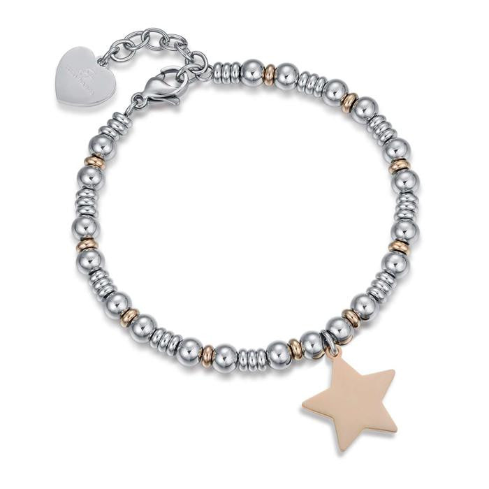 Bracciale In Acciaio Con Elementi Ip Rose E Stella