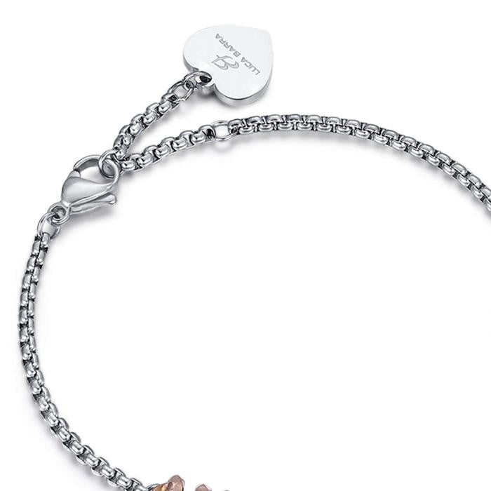 Bracciale In Acciaio Con Elementi Ip Rose Chiave Con Cristalli Bianchi