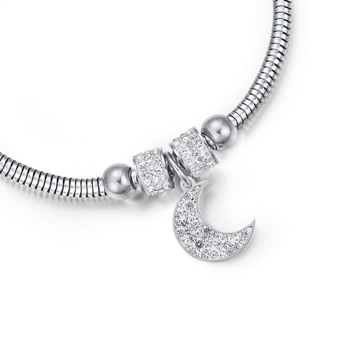 Bracciale In Acciaio Con Luna E Cristalli Bianchi