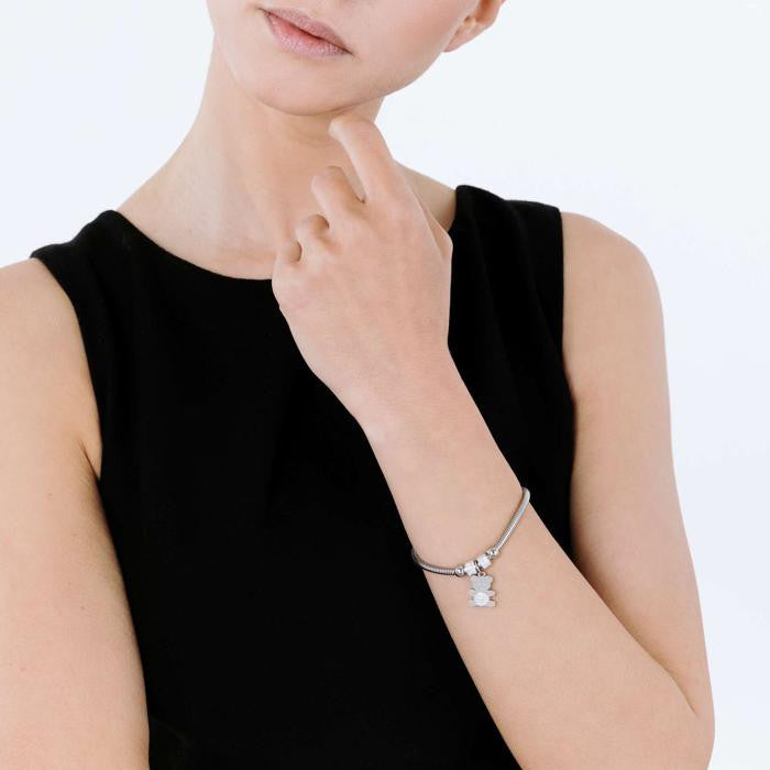 Bracciale In Acciaio Con Orsetto E Cristalli Bianchi