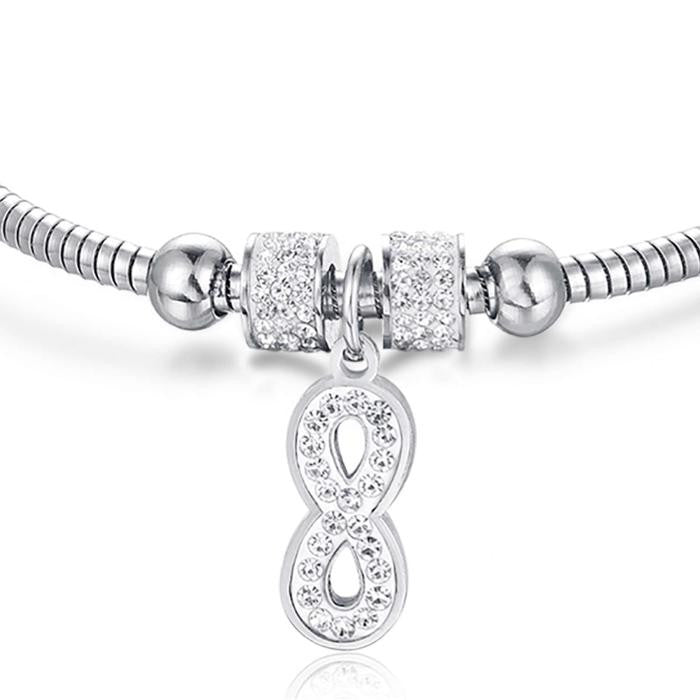 Bracciale In Acciaio Con Infinito E Cristalli Bianchi