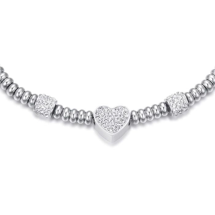 Bracciale In Acciaio Con Cuore Con Cristalli Bianchi