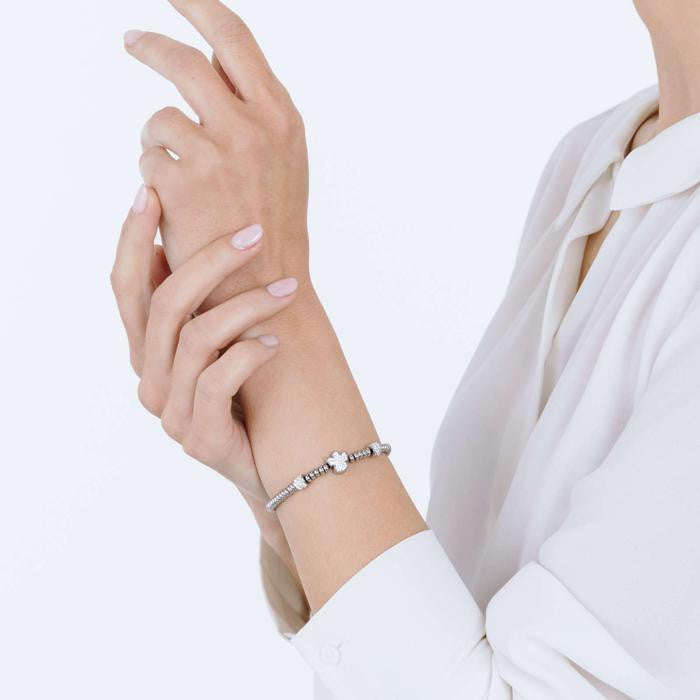 Bracciale In Acciaio Con Angelo Con Cristalli Bianchi