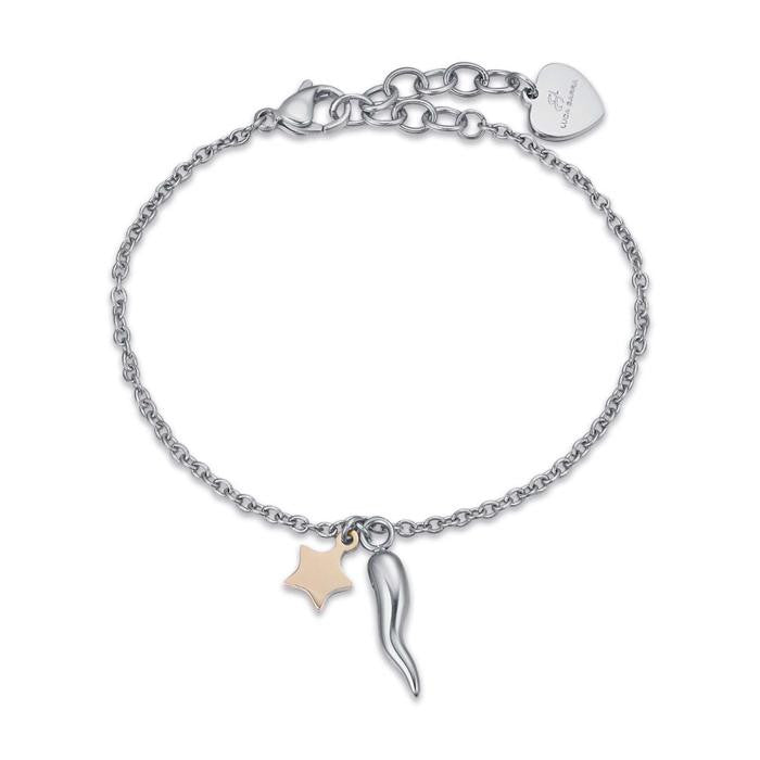 Bracciale In Acciaio Con Stella In Acciaio Ip Gold E Corno