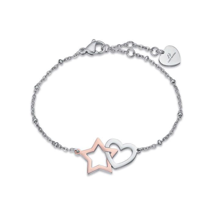 Bracciale In Acciaio Con Cuore In Acciaio E Stella In Acciaio Ip Rose
