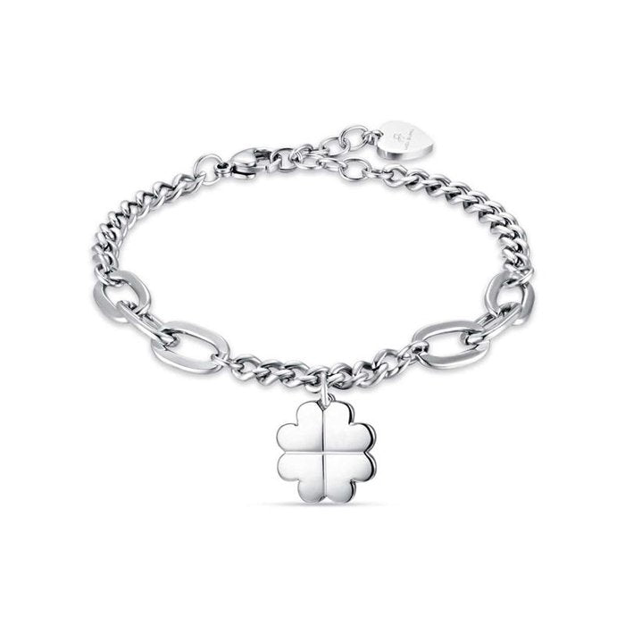 Bracciale in acciaio con quadrifoglio