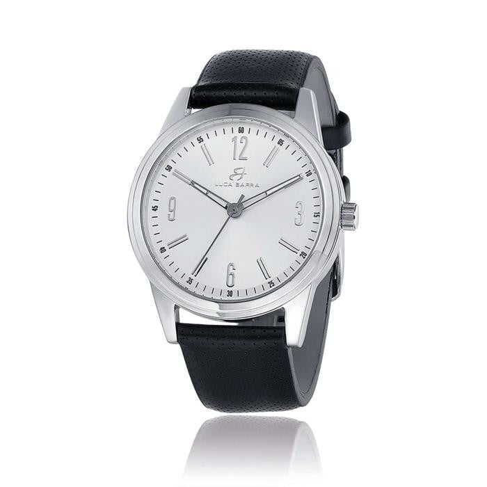 Orologio Cassa In Acciaio Quadrnate Silver Bracciale In Cuoio Nero