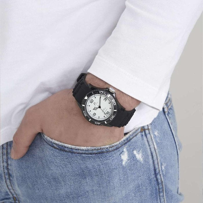 Orologio in silicone nero quadrante bianco ghiera nera