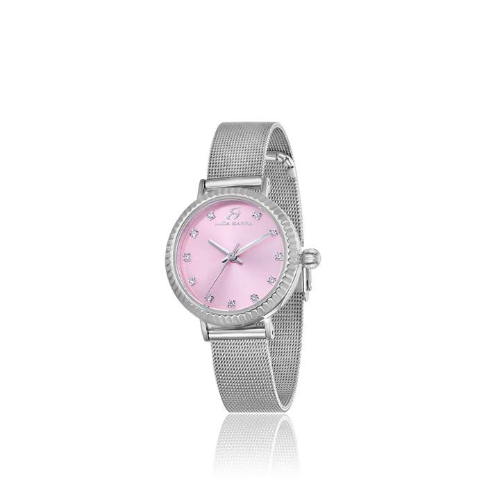 18 - Orologio In Acciaio Con Quadrante Rosa