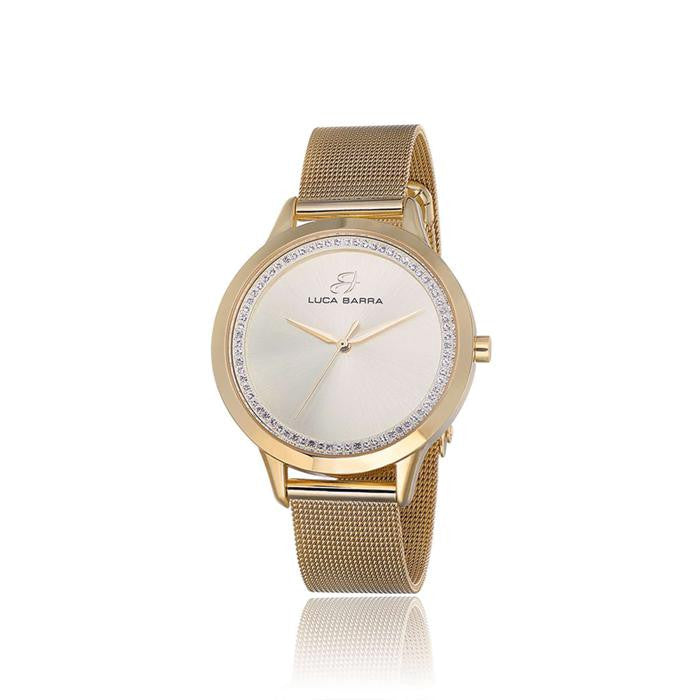 Orologio Con Cassa Quadrante E Bracciale In Acciaio Ip Gold Con Cristalli