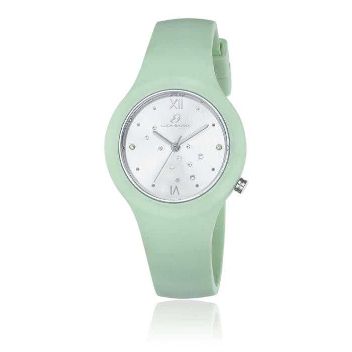 Orologio In Silicone Verde Quadrante Silver Con Cristalli Bianchi