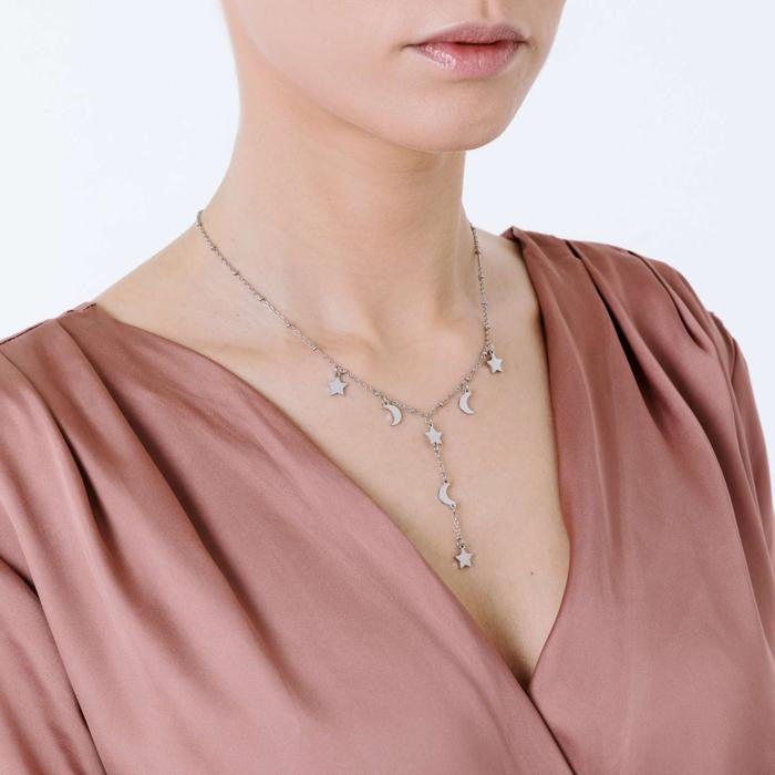 Collana In Acciaio Con Stelle E Lune