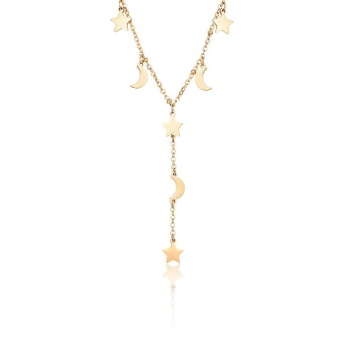 Collana In Acciaio Ip Gold Con Stelle E Luna