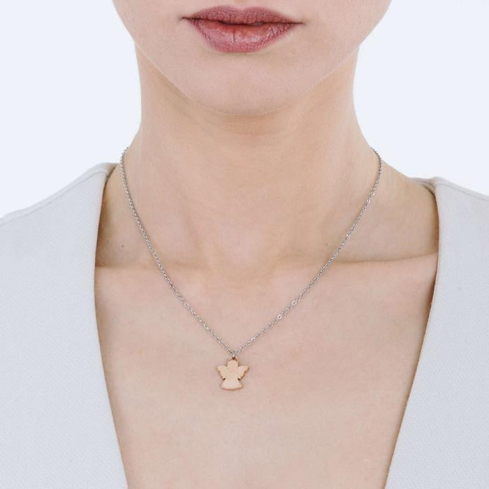 Collana In Acciaio Con Angelo Ip Rose