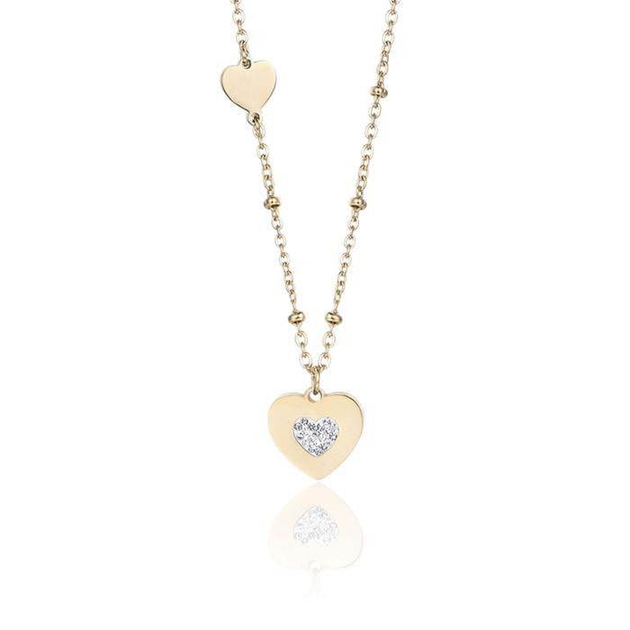 Collana In Acciaio Ip Gold Con Cuori Con Cristalli Bianchi