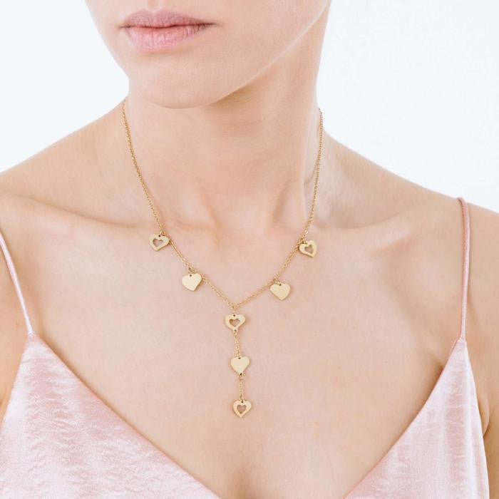 Collana In Acciaio Gold Con Cuori
