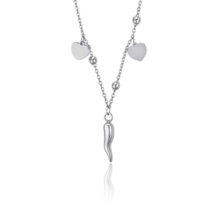 Collana In Acciaio Con Cuori E Corno