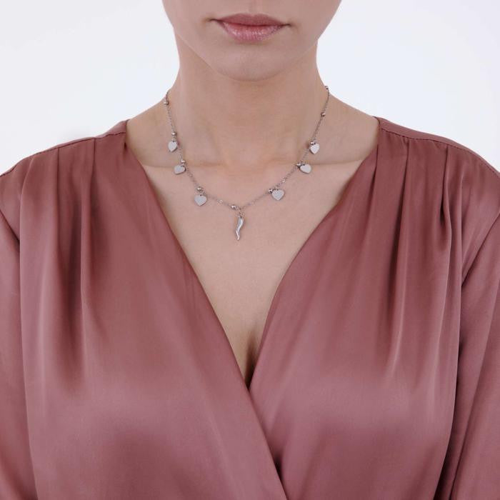 Collana In Acciaio Con Cuori E Corno