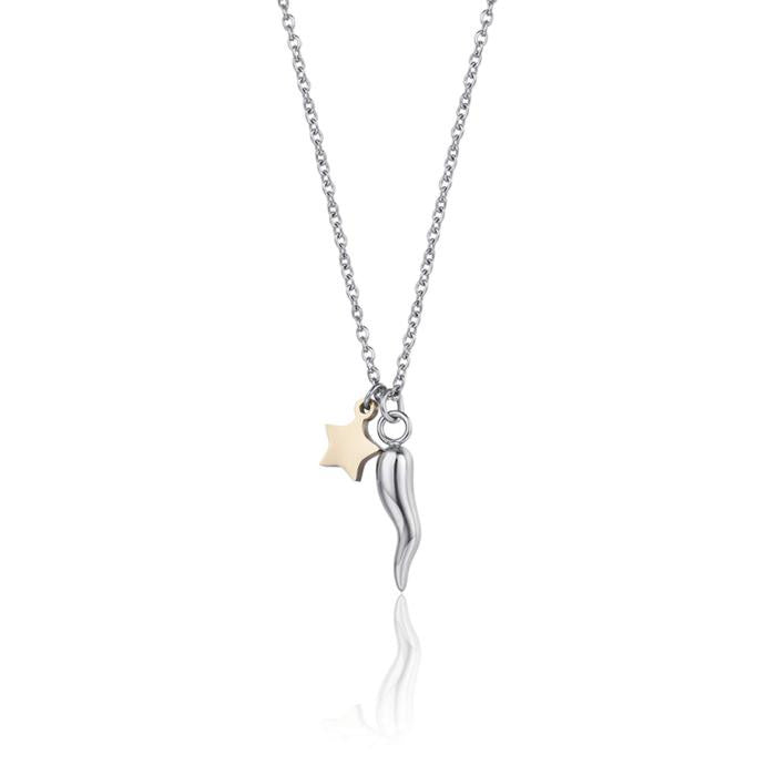 Collana In Acciaio Con Stella In Acciaio Ip Gold E Corno