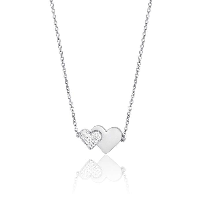 Collana In Acciaio Con Cuori E Cristalli Bianchi