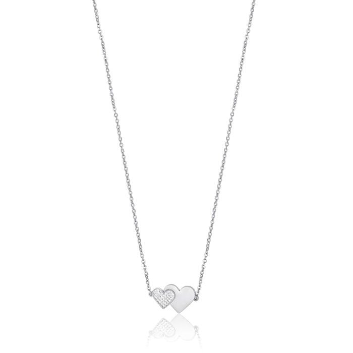 Collana In Acciaio Con Cuori E Cristalli Bianchi