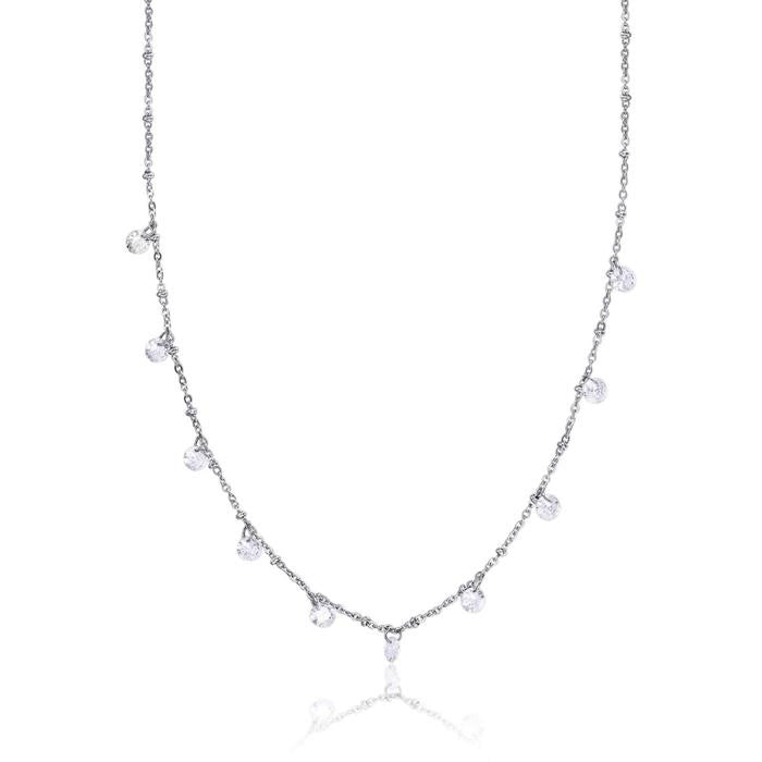 Collana In Acciaio Con Cristalli Bianchi